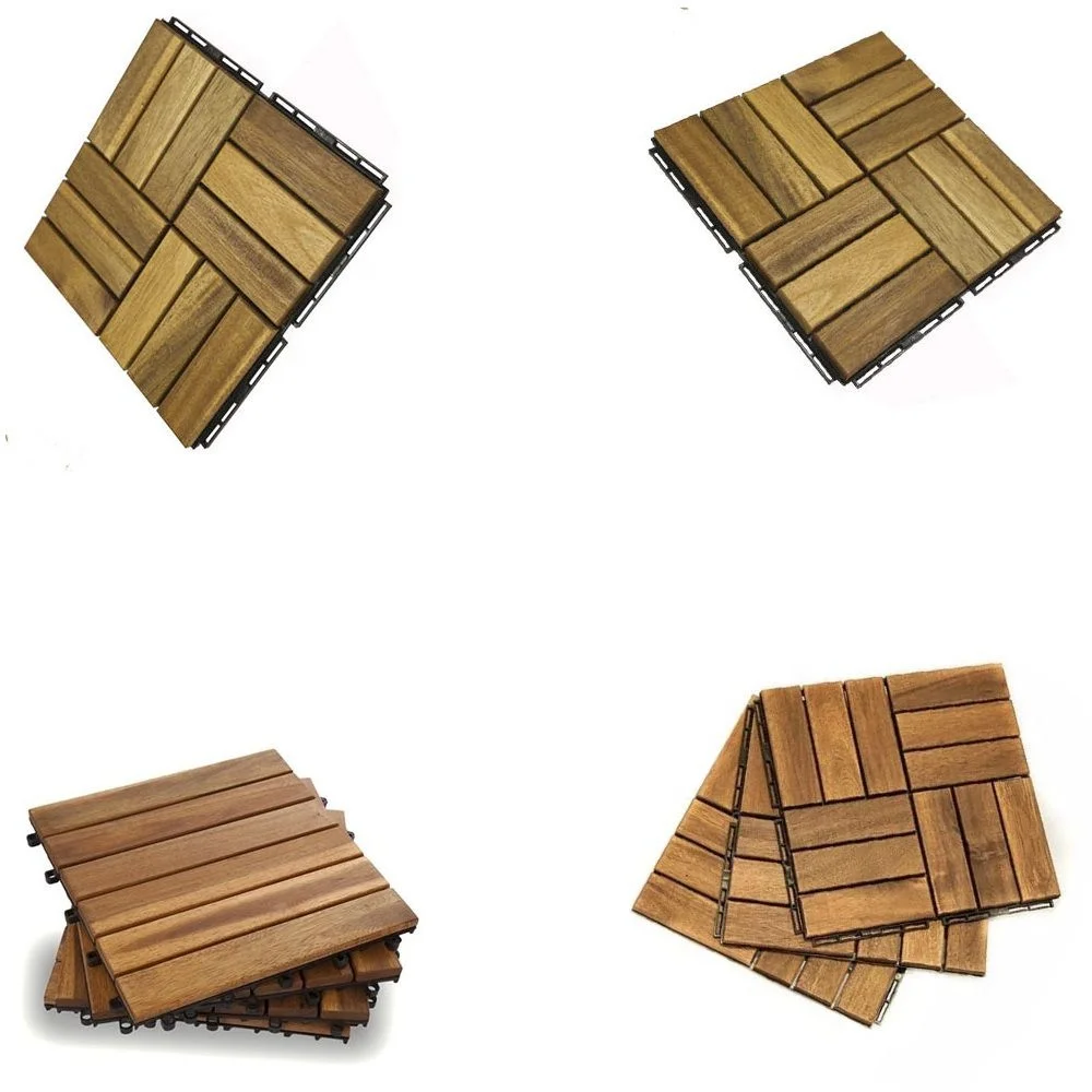 Acacia Wood Interlocking Deck Tiles, Plastic wood composite interlock deck tile or Plastic Decking Flooring Tiles B6546