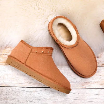 Ankle Boots Women Casual Shoes 2020 Waterproof Synthetic Real Leather Cowhide Short Plush Boots Girls Warm Flats Winter Shoes