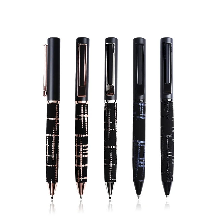 TTX New Design Packaging Metal Ball Glitter Gel PU leather Twist Shock School Rose Gold Cool Eco Pen