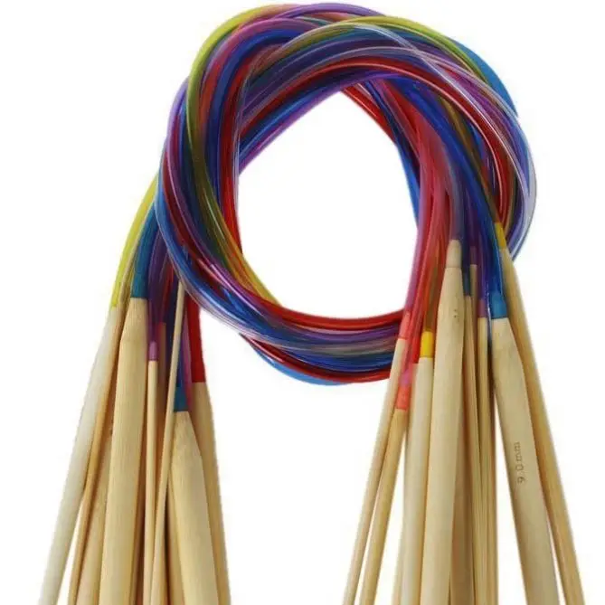 18 Pairs  Circular Knitting Needles 80CM Long Colorful Plastic And Bamboo Circular Knitting Needle Set