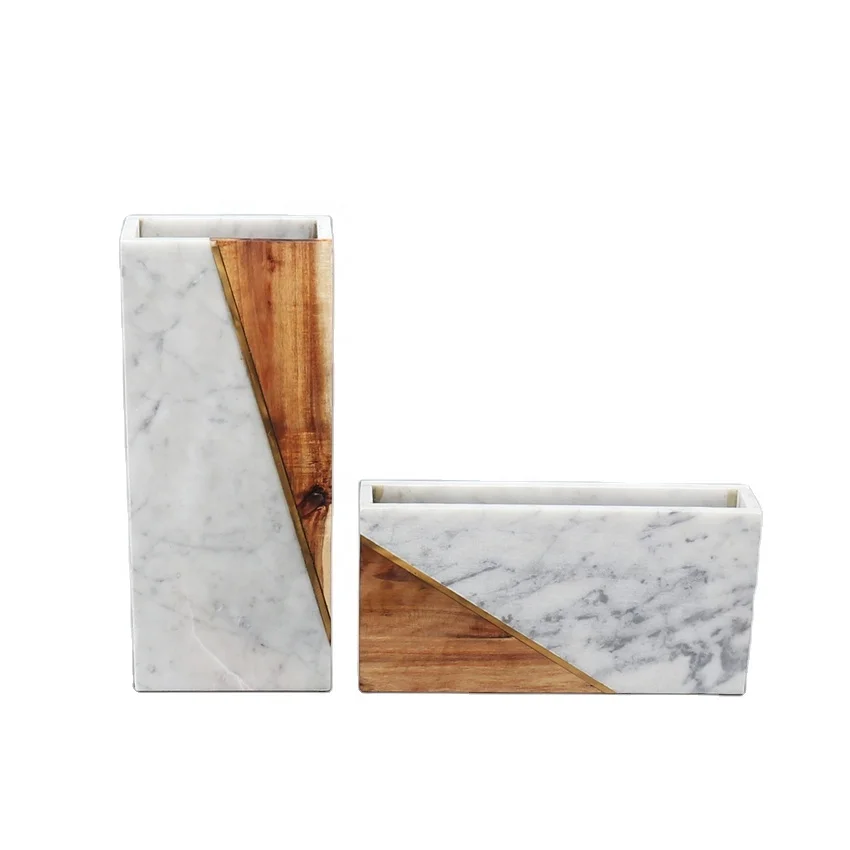 High quality custom marble and wood copper bar square box natural marble home decoration modern vase