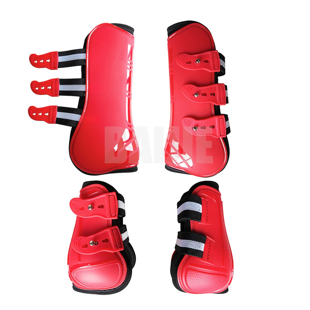 Blue Front & Back PU Horse Fetlock Boots Set Protective Boot Set of 4 Leg Wraps Sport Horse Riding Boots