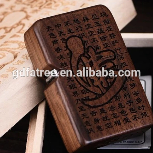 FT-814 Natural creative carved wooden lighter cover for zippo case