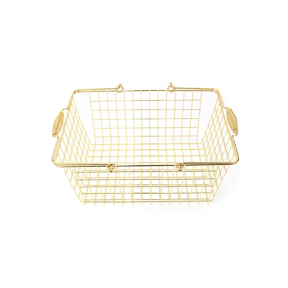 Maxery Groceries Gold-plated Tableware Shopping Basket Wrought Iron Trolley Pink Restaurant Storage Basket Picnic Basket Superma