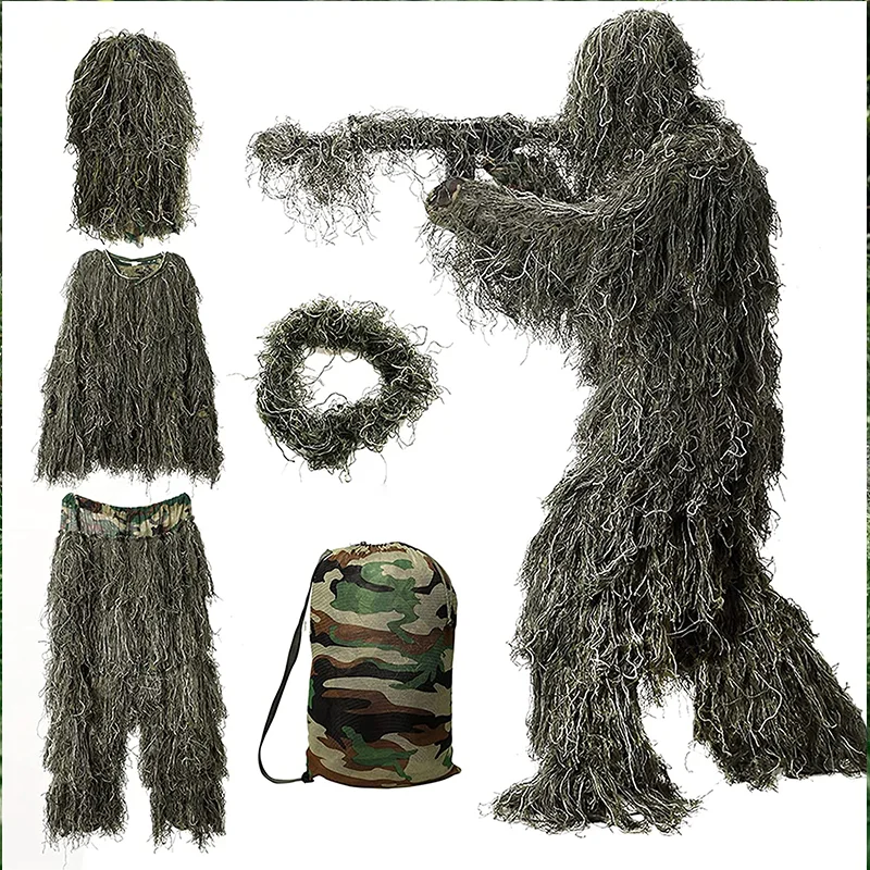 Durable Forest Product Mesh Lining green Camo Ghillie Suit For Hunting Sniper Tactical Camo Clothing