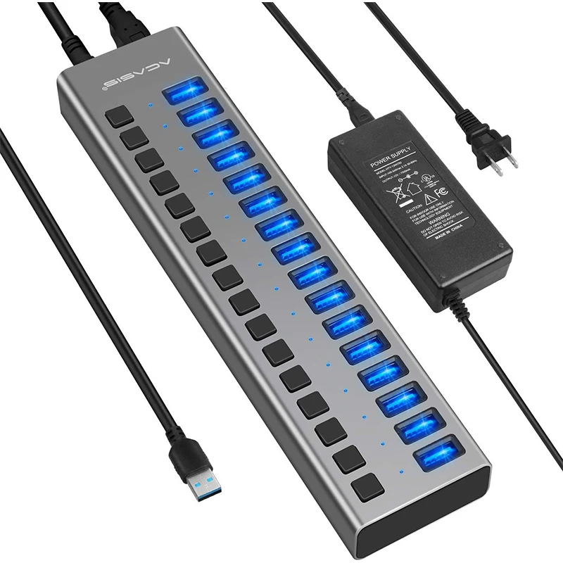 ACASIS 2022 Hot Sell 12V/7.5A Power Adapter USB Hub 16 Ports 3.0 USB Hub for Tablet and laptop