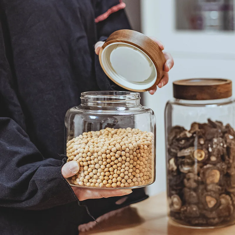 Стеклянная банка из дерева акации с крышкой из боросиликатного стекла, оптовая продажа