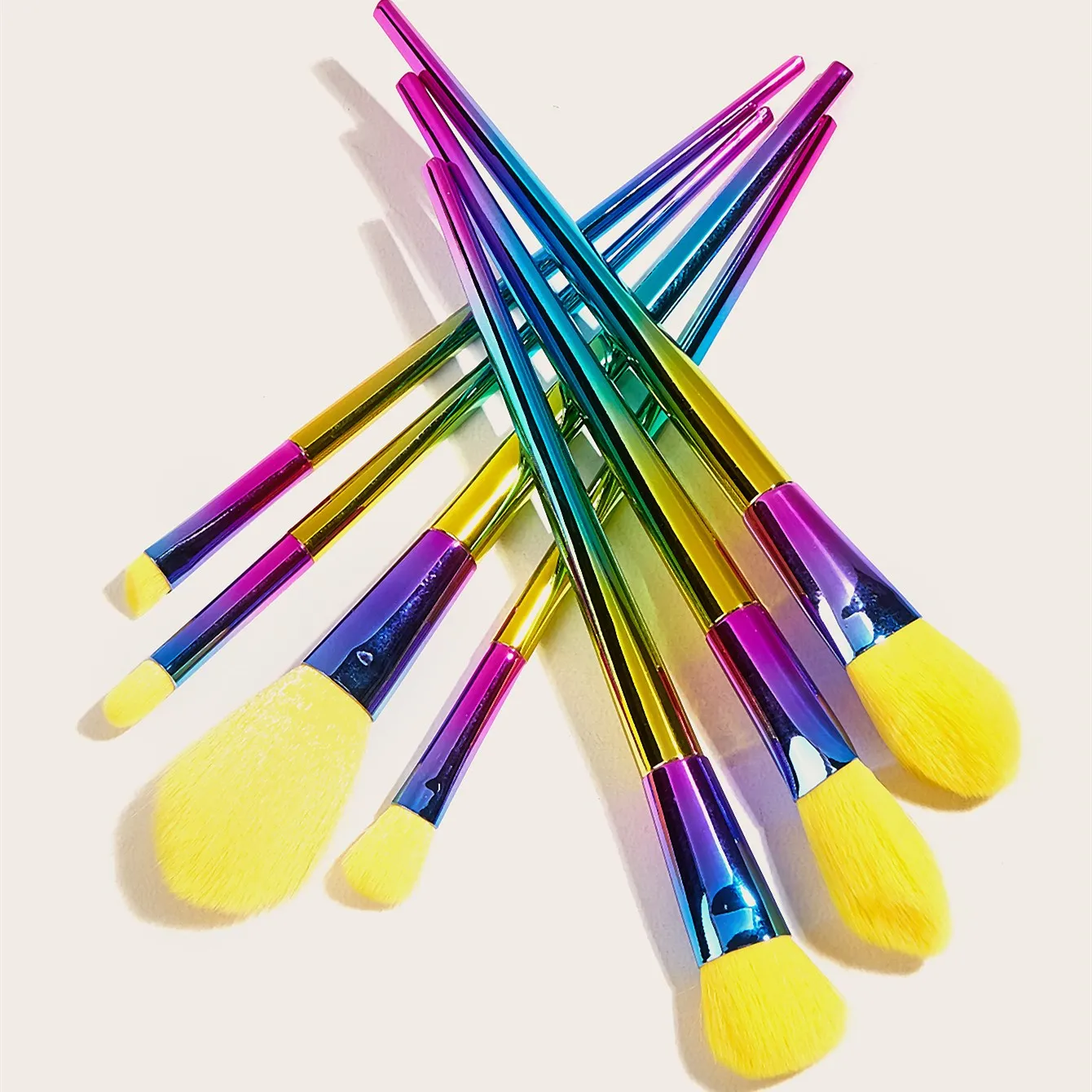 7pcs private label yellow makeup brushes colorful nylon hair high quality makeup tools for women beauty