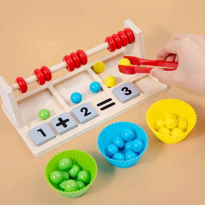 Wooden Clip beads Abacus Holder Kids Calculating Math Toy  Fine Motor Early Education Recognition Game Hands Brain Training