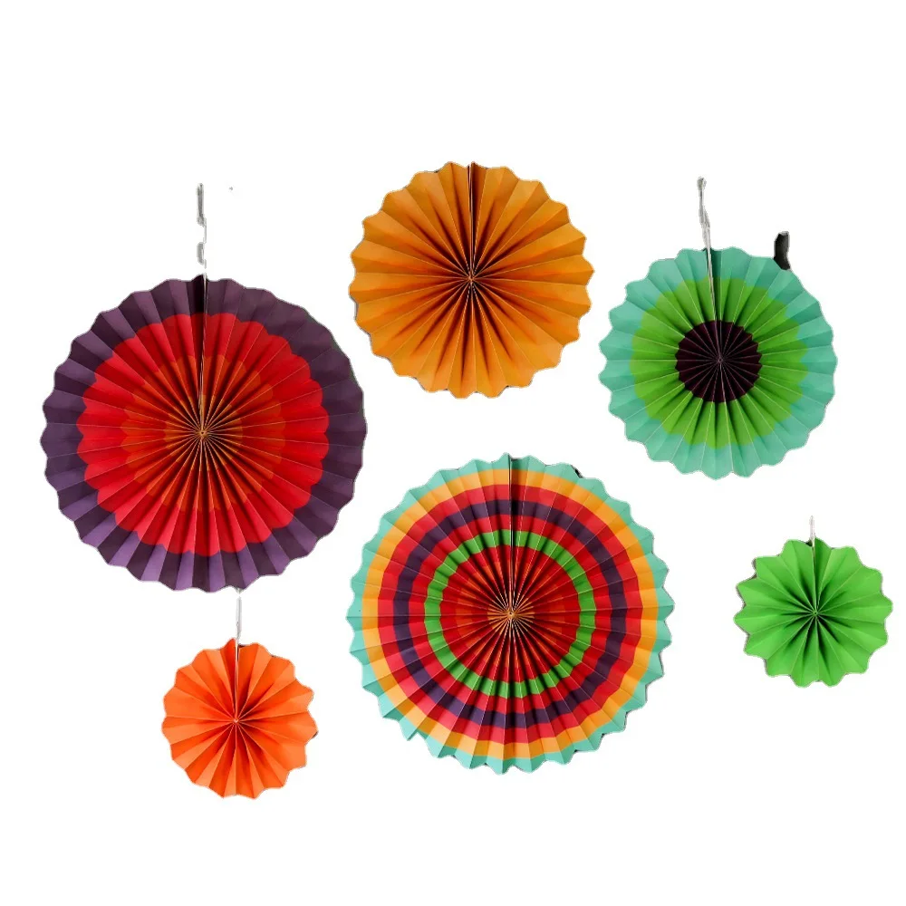 6pcs Set Festival Party Birthday Wall Hanging Decoration Round Paper Fan Wedding Paper Folding Fan Flower