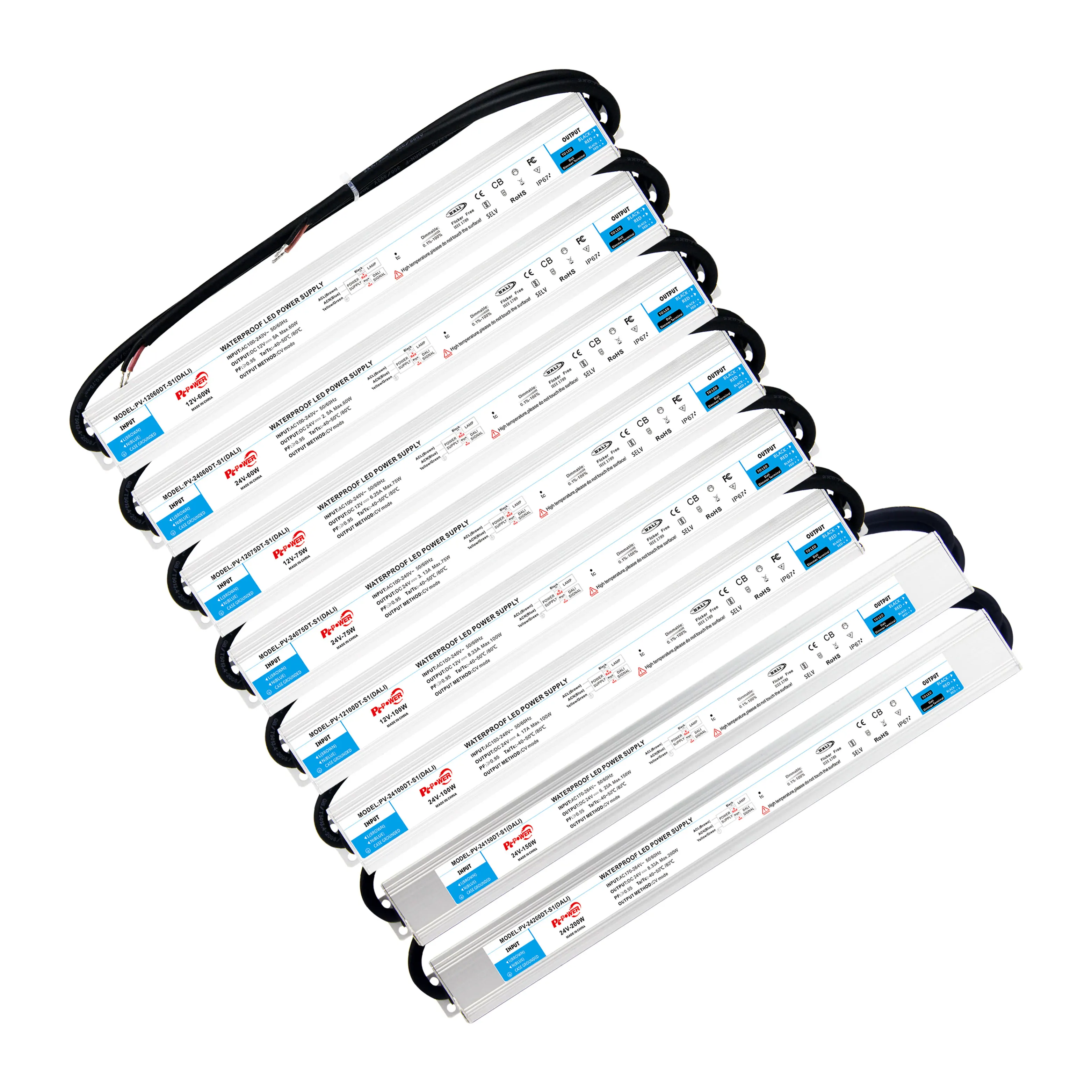 DALI Push Dimming 2 in 1 Slim Waterproof 12V 24V LED Power Supply 36W-200W Constant Voltage Dimmable Led Driver