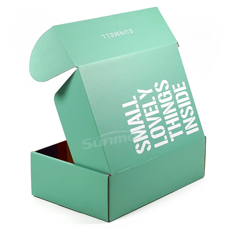 Green With Colorful Stripe Inside Printed Corrugated Mailer Box For T-Shirt Rectangle Custom Apparel Boxes For Clothing