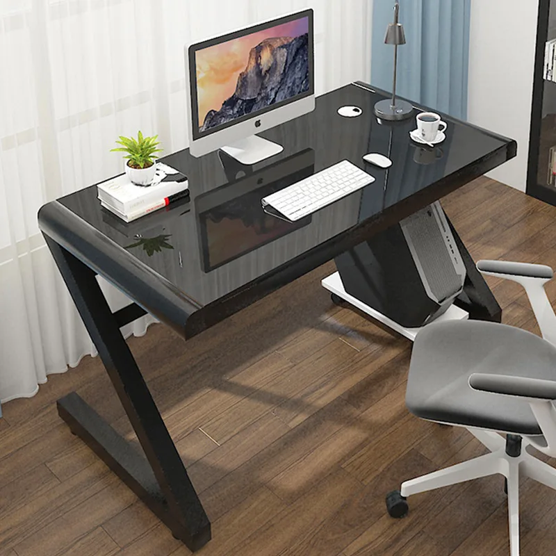 Simple and economical toughened glass computer desk home student desk z-shaped leg design