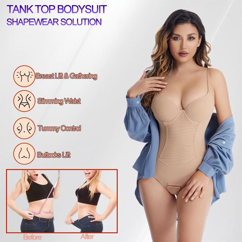 Women Sexy Thong Shaper Breast up Bodysuit Shapewear T-back Thong Corset Built-in Bra 4 Steel Bones Tummy  Control Body Shaper