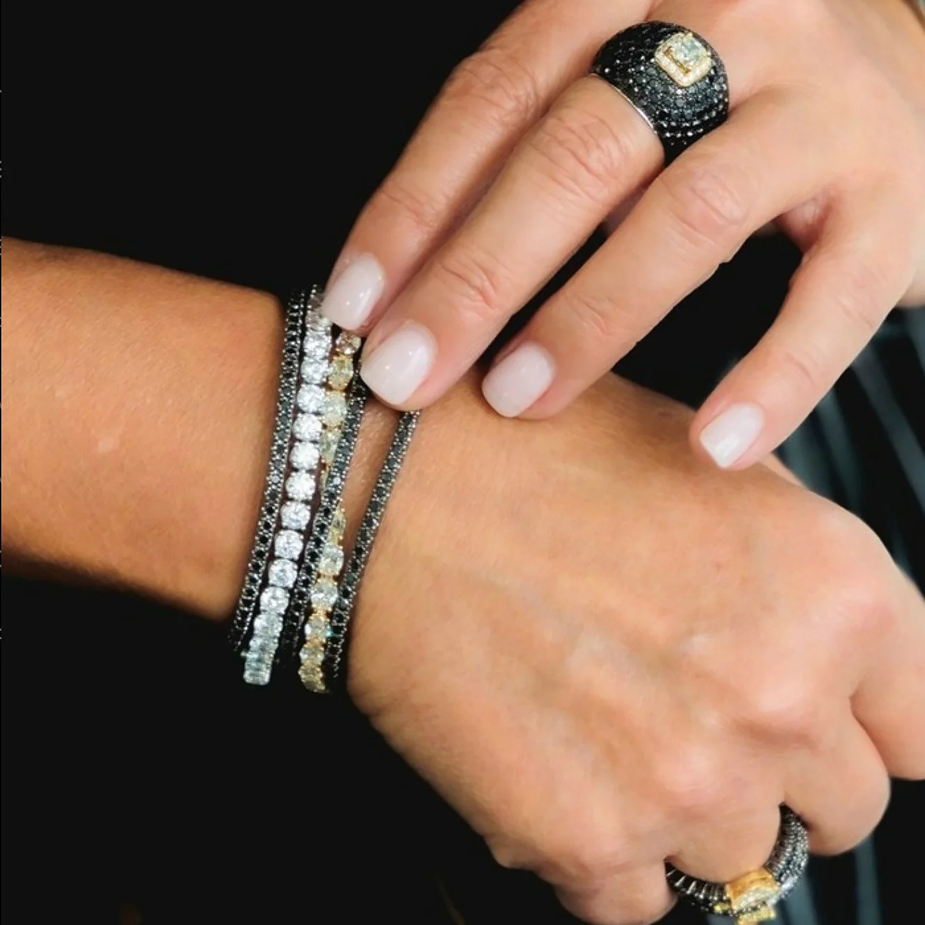 Black Crystal Tennis Bracelet for Men Women Adjustable Steampunk Zirconia Bangle Chain on Hand Hip Hop Hippie Punk Gifts Jewelry