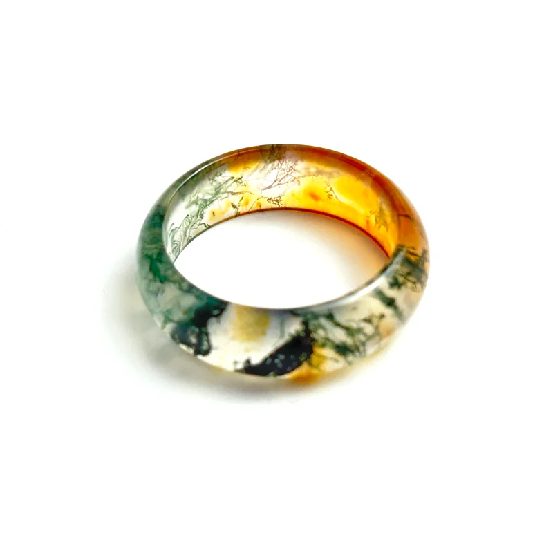 Chinese Ring Natural Moss Agate Ring Agate Rings for Men and Women