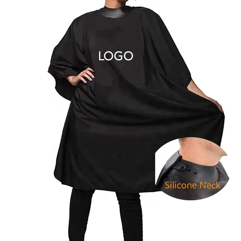 Custom Logo Waterproof Barber Beauty Hair Cutting Cape Salon Snaps Neoprene Silicone Neck Black Hairdressing Capes