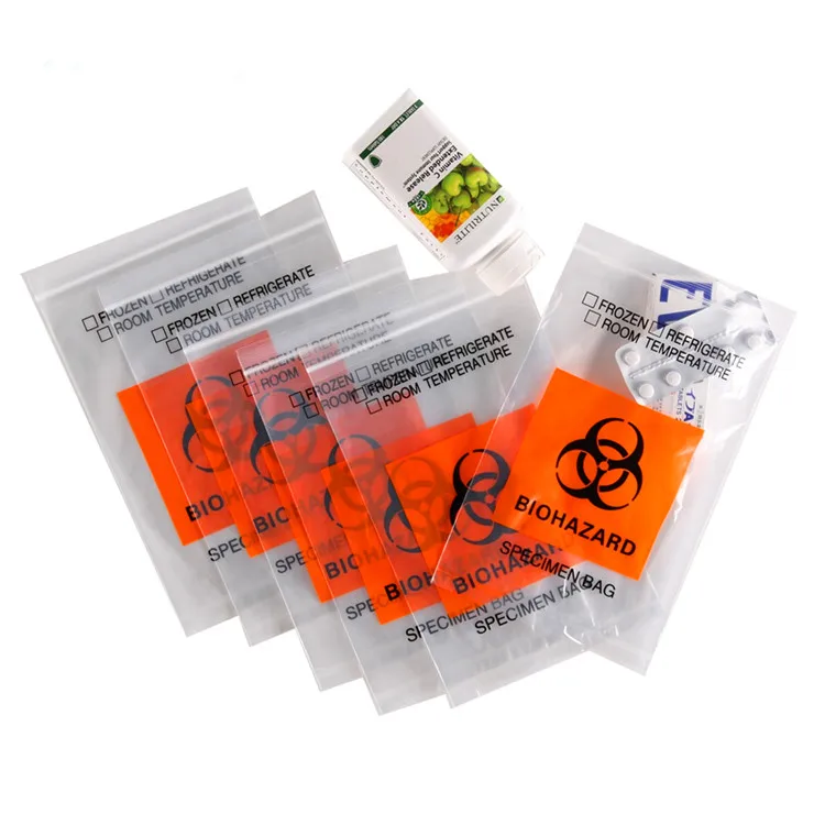  Plastic PE Biohazard Specimen Transport Zip Lock Medical Bag for