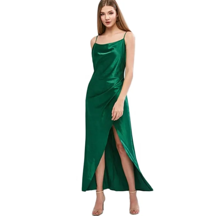Satin Asymmetrical Cami Strapless Bottom Green Party Sexy Dress Summer