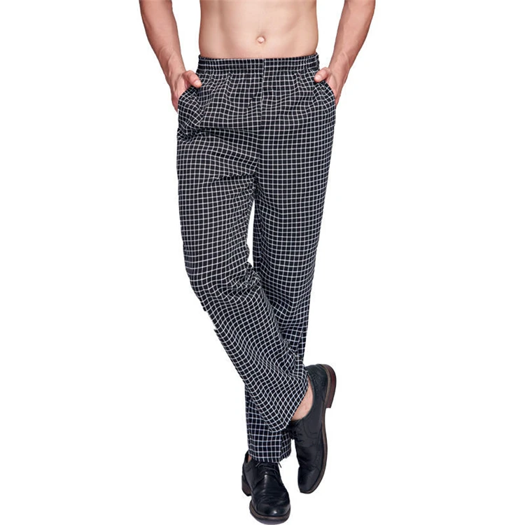 
Mens chef pants Casual Pants Man Striped Trousers Elasticized Waist Cargo work Pants pLaid pants 
