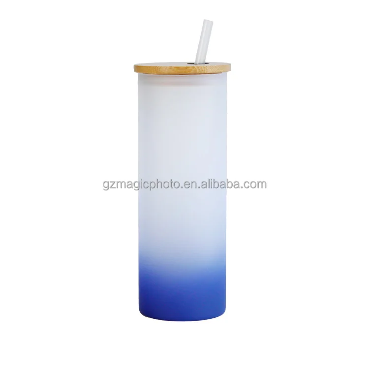 18oz Glass Tumbler Sublimation Gradient Color Glass Can Bottle with Bamboo Lid and Straw