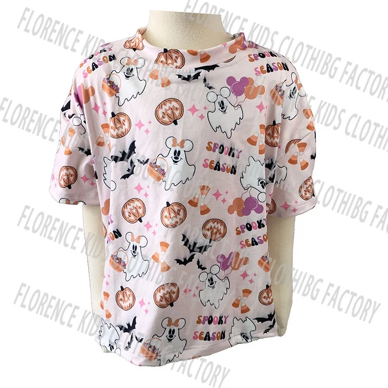 DH OEM latest halloween ghost bamboo short sleeve toddler kids basic top  baby girl t-shirt
