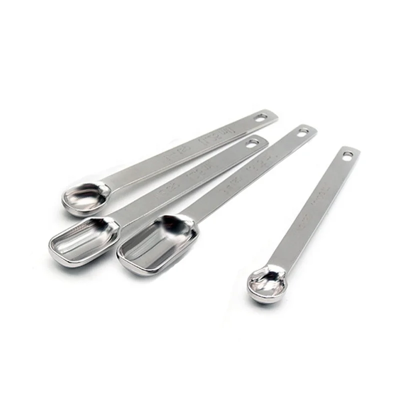 custom Square Silver Mini 304 Stainless Steel Measuring Spoons Scoops for Kitchen Measuring Dry Liquid Ingredients