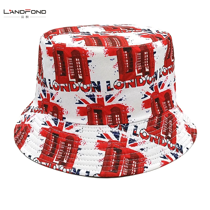 Landfond Accessory LONDON printed fisherman hat foreign trade new hat retro love bucket hat