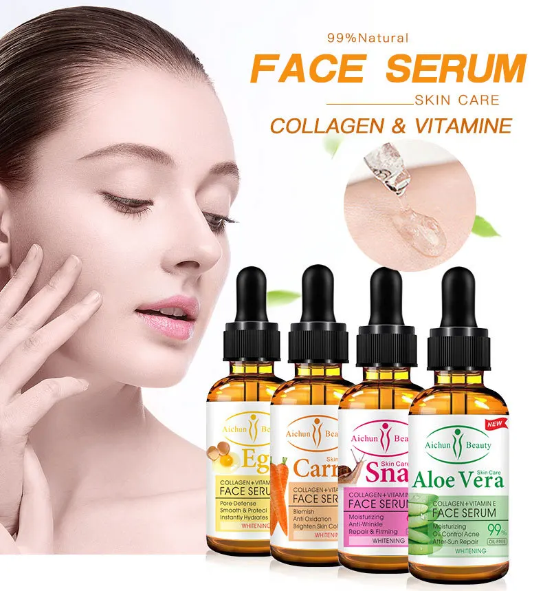 Moisturizing Anti-wrinkle Snail Repairing and Firming Face Whitening Serum with Collagen, Vitamin E