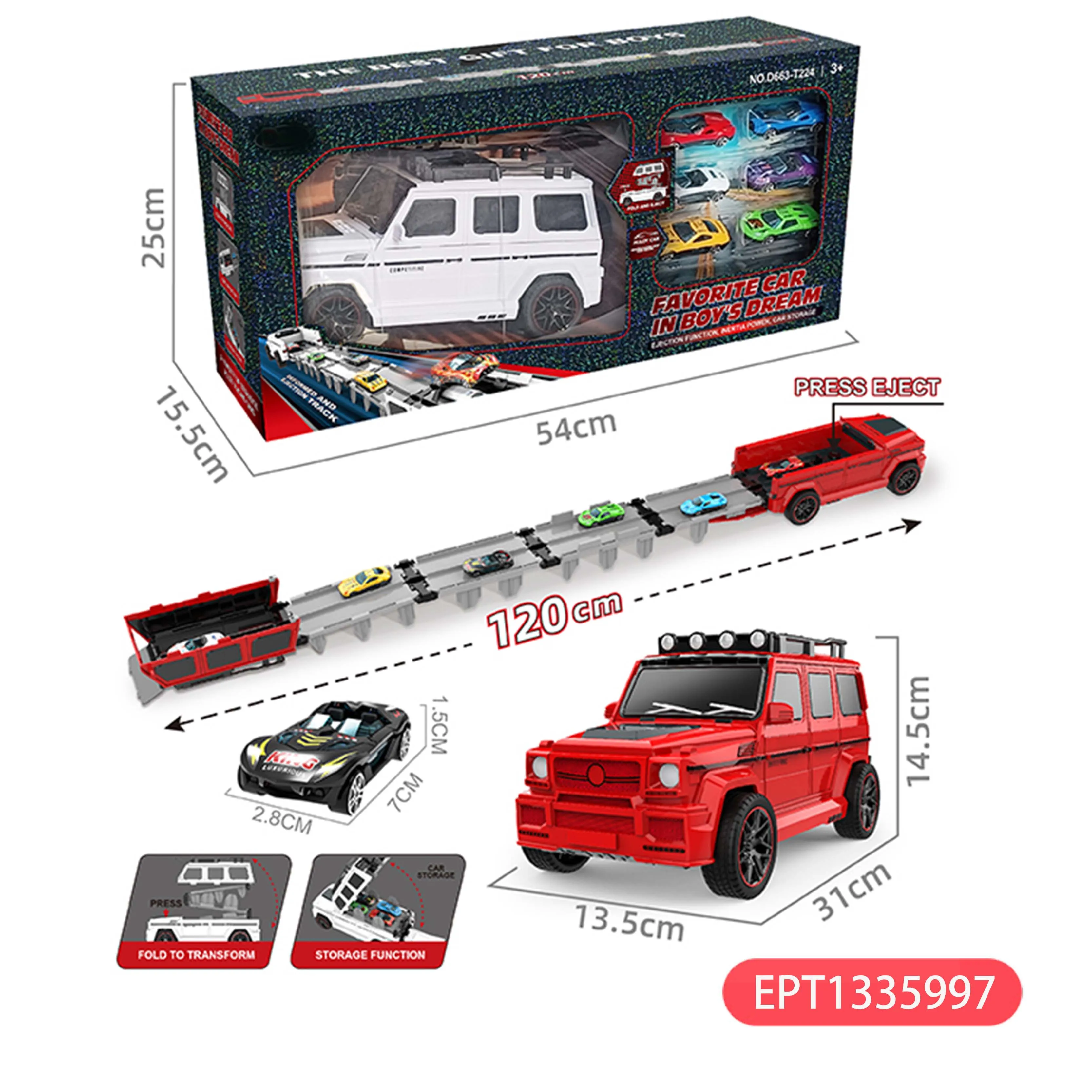 EPT Inertial Large Ejection Car Track Toys With 3 Alloy Cars