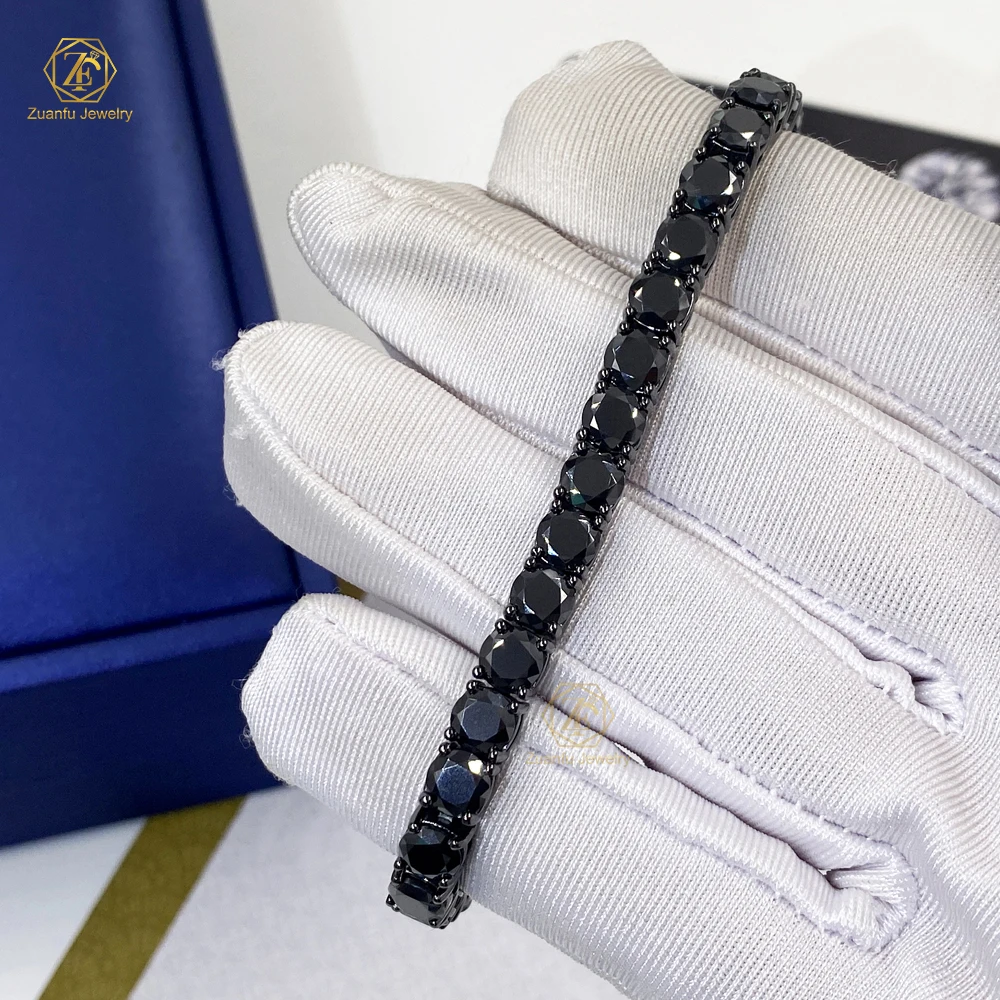 trendy tennis bracelet real 925 silver moissanite 2mm 3mm 4mm chain with round brilliant cut diamond black rhodium plating