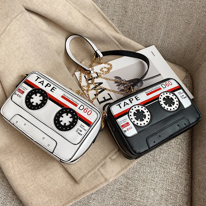 Fashion Ladies Phone Purse Handbag Personality Cassette Tape Shape Faux Leather Shoulder Bag