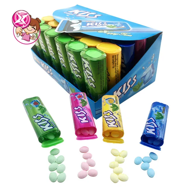 Halal Sugar Free Bottle Fruity Mint Kiss Tablet Candy Box Packaging Box Packing OEM ODM Cube Top Selling Candy Products 2023