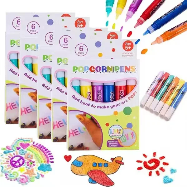 6colors bubble popcorn drawing pen magic puffy 3D art safe kids marker for holioday gifts