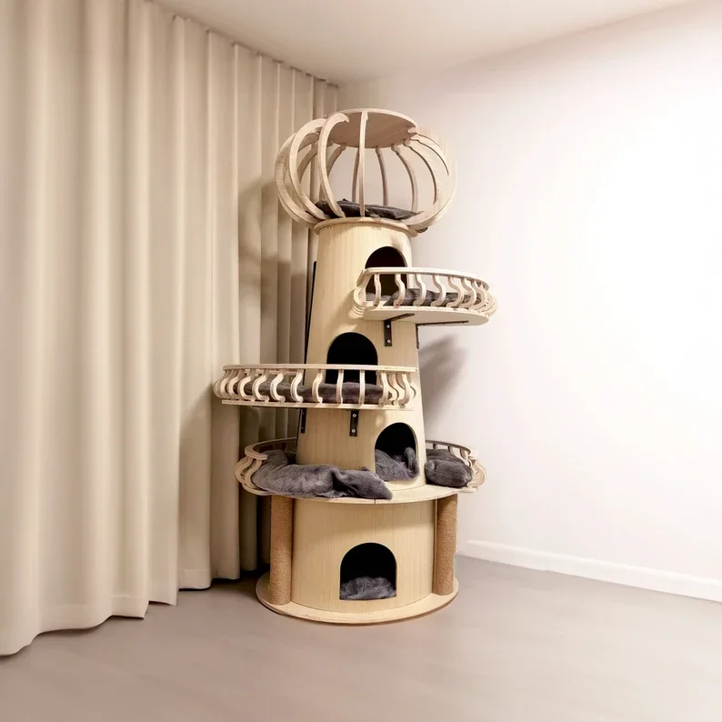 XIANGLONG  Ceiling Cat Tree Tower Wooden Cat Climbing Tower With Scratching Posts Cat Tree