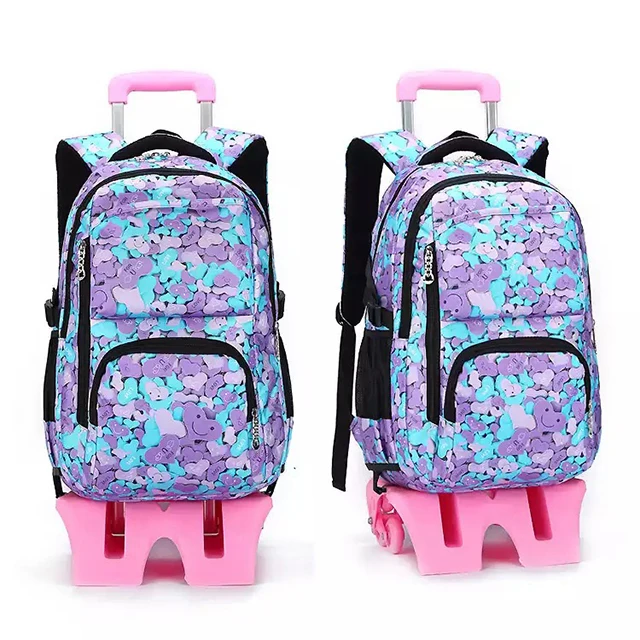 2022 New Printing School Bag Trolley Children Trolley Bag Book Bag with Wheels with Large Capacity for Boys Girls