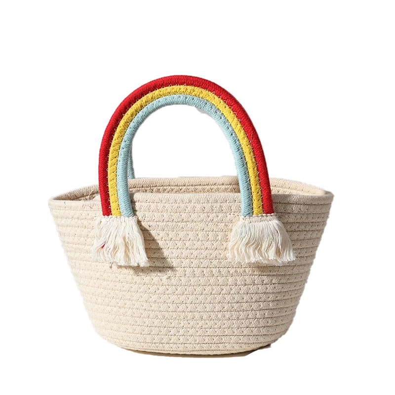 2022 Cute Rainbow Cloud Handbag Designer DIY New Handmade Cotton Woven Tote Luxury Seaside Holiday Beach All-match Straw Bag