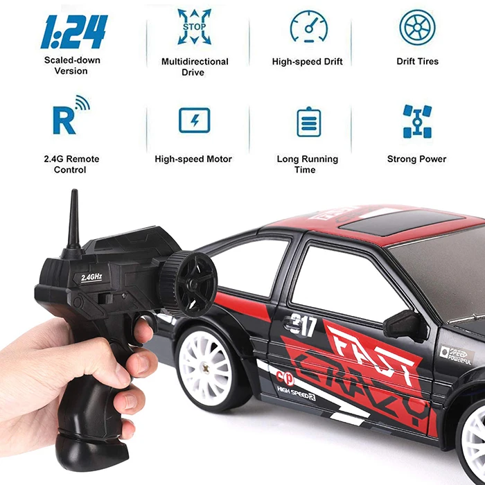 Carros A Control Remoto 1/24 2.4Ghz 4Ch Mini Race 4Wd Drift Rc Car Kids Remote Control Toy Vehicle With Tpr Wheel Led Light