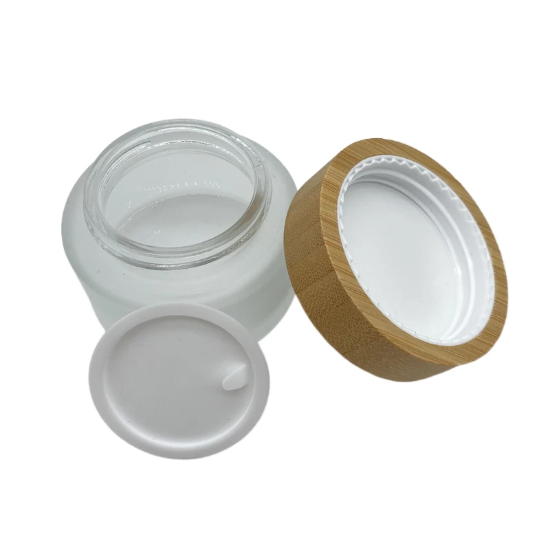 Luxury 50g natural bamboo cosmetic cream  jar/multi-size 15g 30g skincare glass  jar with wooden  cap