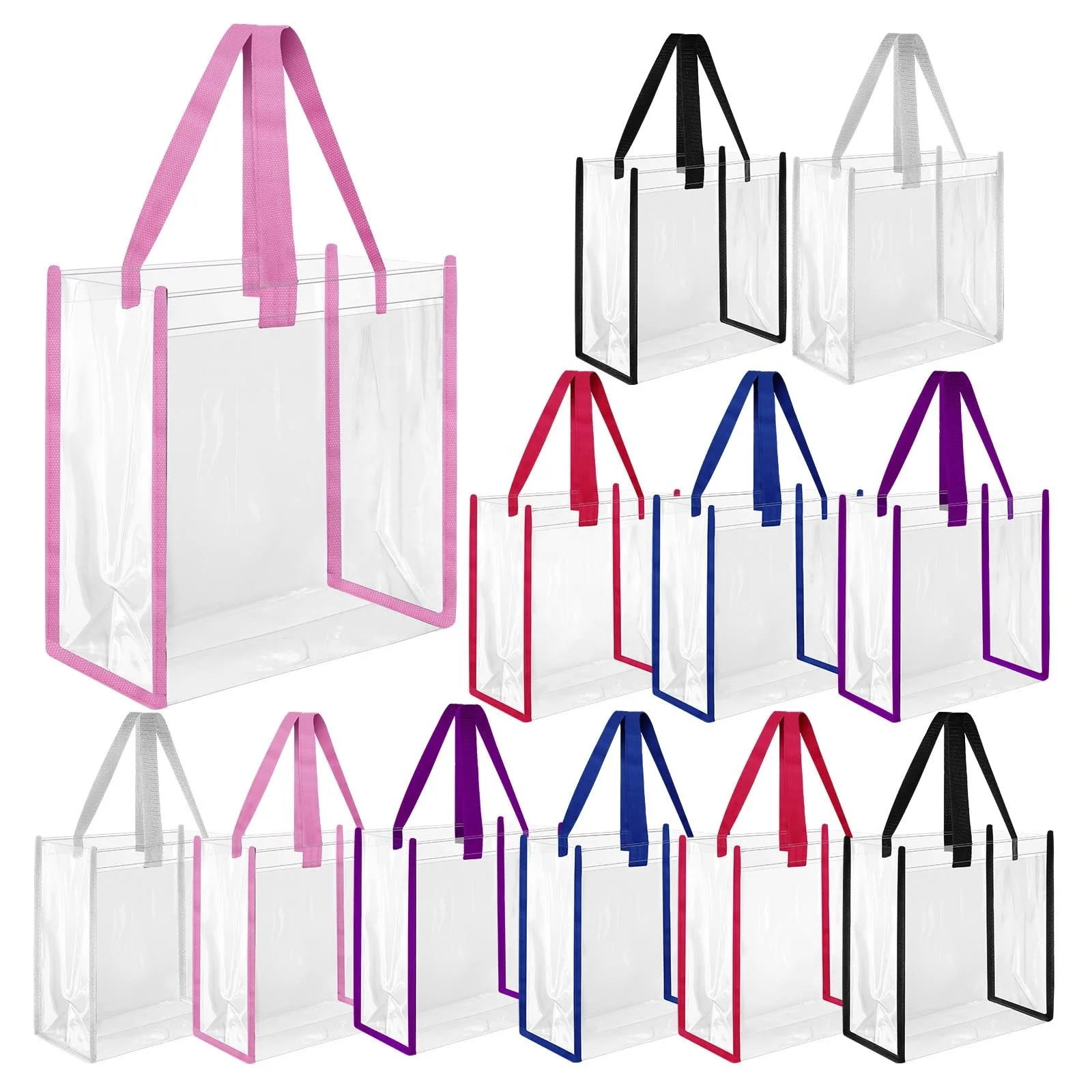 Wholesale Colored clear bags Shopping Bags Waterproof PVC Tote Bags Stadium approved Transparent Handbag