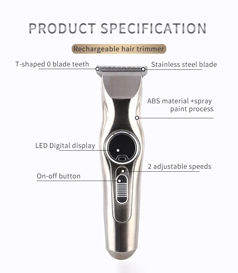 CHJ-9290 Stainless Steel Blade Low Noise Digital Indicator Professional Hair Clippers Hair Cut Machine Hair Trimmer