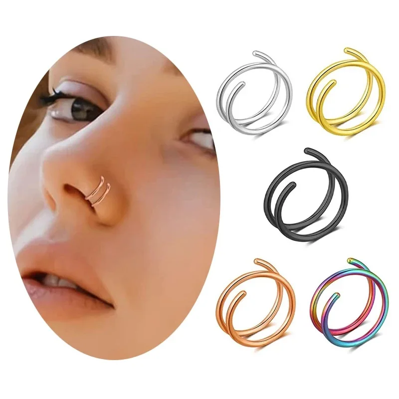 Body Jewelry Stainless Steel Septum Nose Piercing Double Helix Cartilage Rook Hoop Earring Hinged Clicker Segment Nose Ring