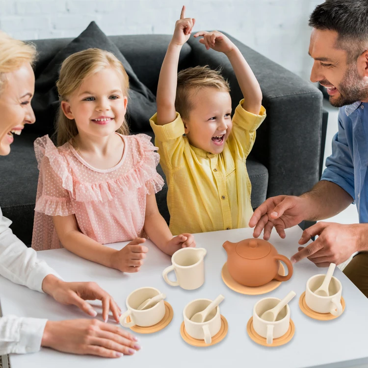 Factory  New Arrival 9-Piece 15Pcs Set Kids Afternoon-Tea Silicone Baby Toy Teapot Dessert Unisex Ready To Ship
