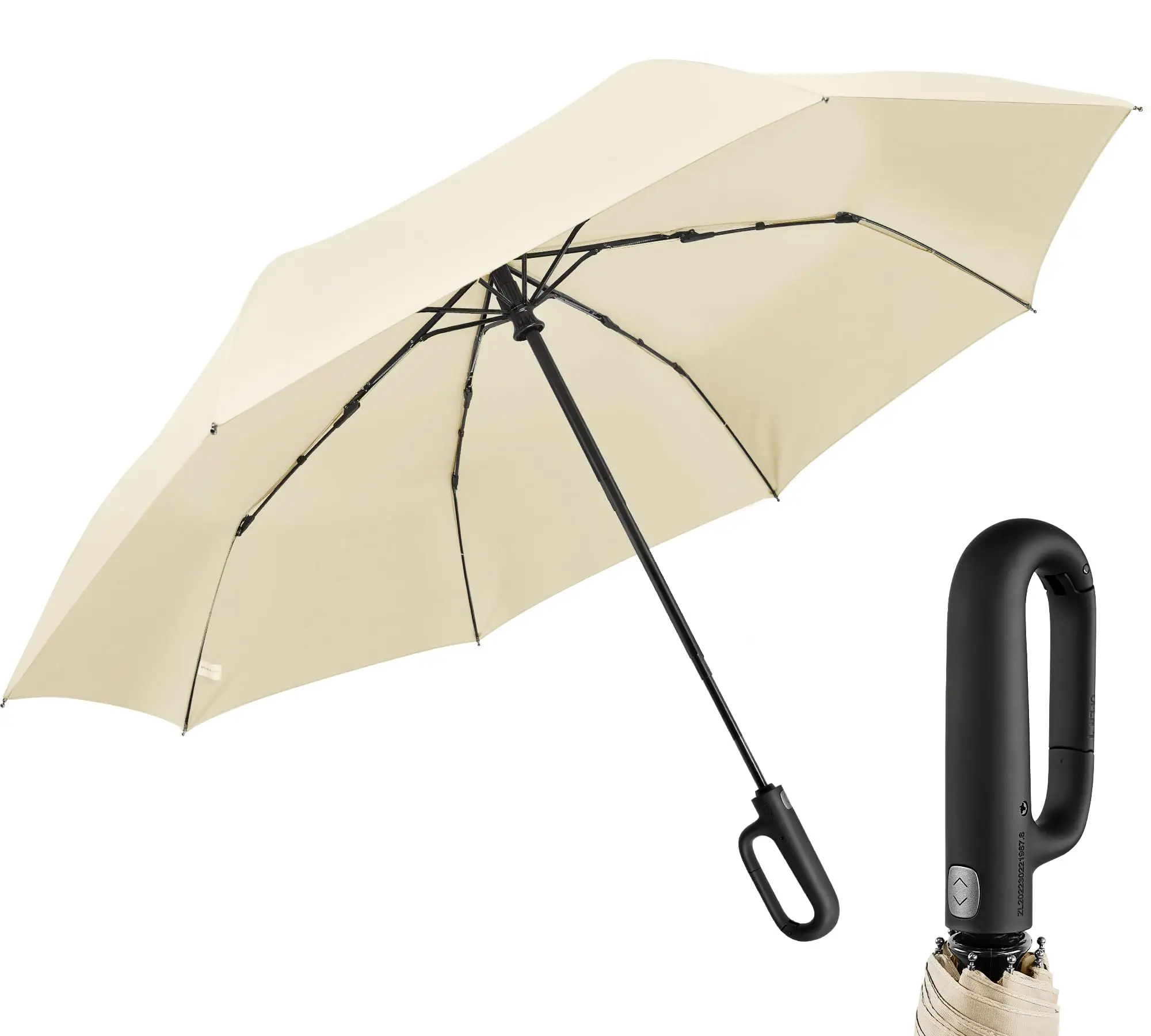 Custom Small Travel Automatic Umbrella with Novel Carabiner Handle Compact Folding Design for Adults