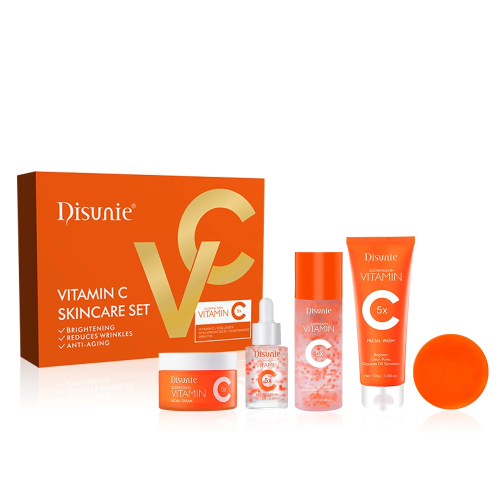 5 Pieces Vitamin C Brightening Skin Care Set With Collagen Anti Aging Anti-wrinkle Whitening Facial Skin Care Products Set