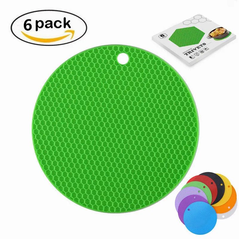 kitchen gadgets multi-purpose non-slip hot pad pot holder table  flexible honeycomb heat resistant silicone trivet mats set