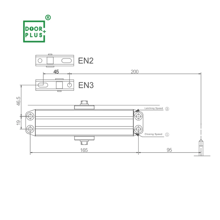 Doorpuls Adjustable speed hydraulic door closer heavy duty Aluminum automatic door closer 65-85KG door closer