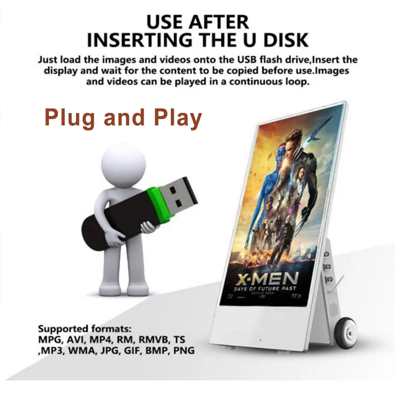 Battery Powered Vertical Screen LCD Digital Signage Floor Stand Movable Advertising Display