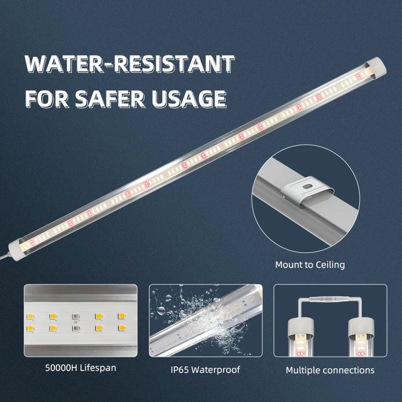 KingBrite IP65 KB-TUBE 40W-60W LED Grow Light, Samsung LM281B+ Pro Mix (660+730)nm For Growing Lettuce, Strawberry And Seeding