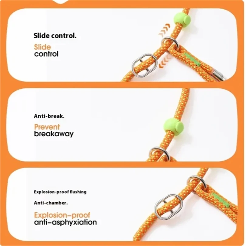 Dog Training Leash with Metal Stopper Durable No Pulling Dog Lead Leash Comfortable Handle Nylon Duty Rope Slip Lead Dog Leash